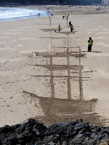 Ghost Ship Sand Drawing