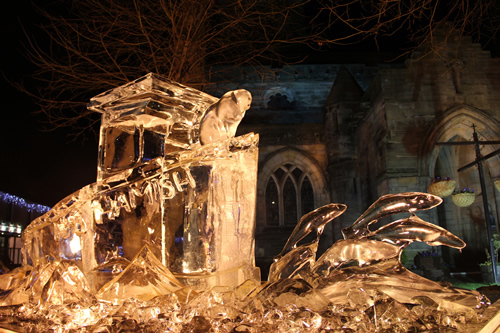 ice carving at night