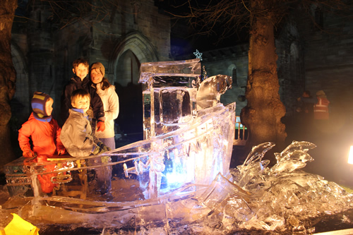 family in ice sculpture