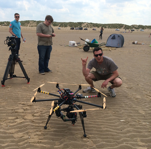 Tom Bolland with an octocopter on the beach