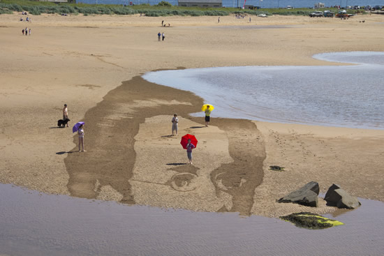 Sea takes sand drawing