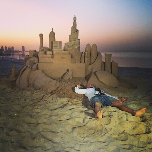 Ferenc Monostori with sand sculpture