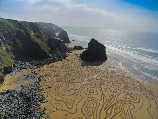 Bedruthan Steps sand drawing