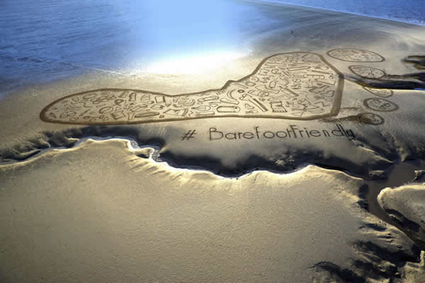 Barefoot Wine Beach Rescue Project Sand Drawing, Morecambe Bay