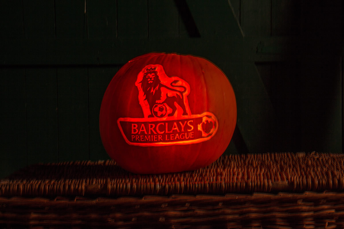 Premier League logo carved into a pumpkin for Halloween