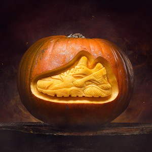 trainer carved into a pumpkin
