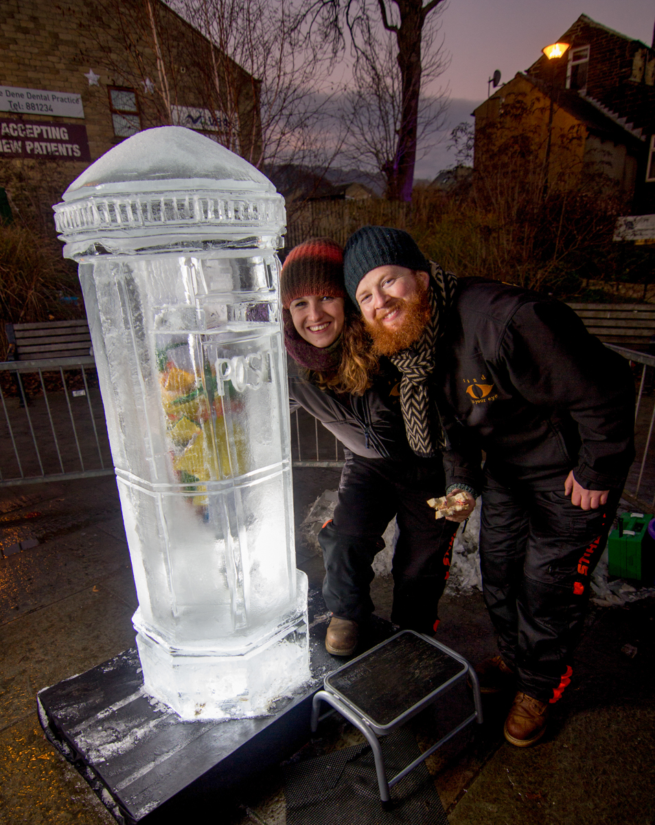 Posing with Claire and the ice sculpture
