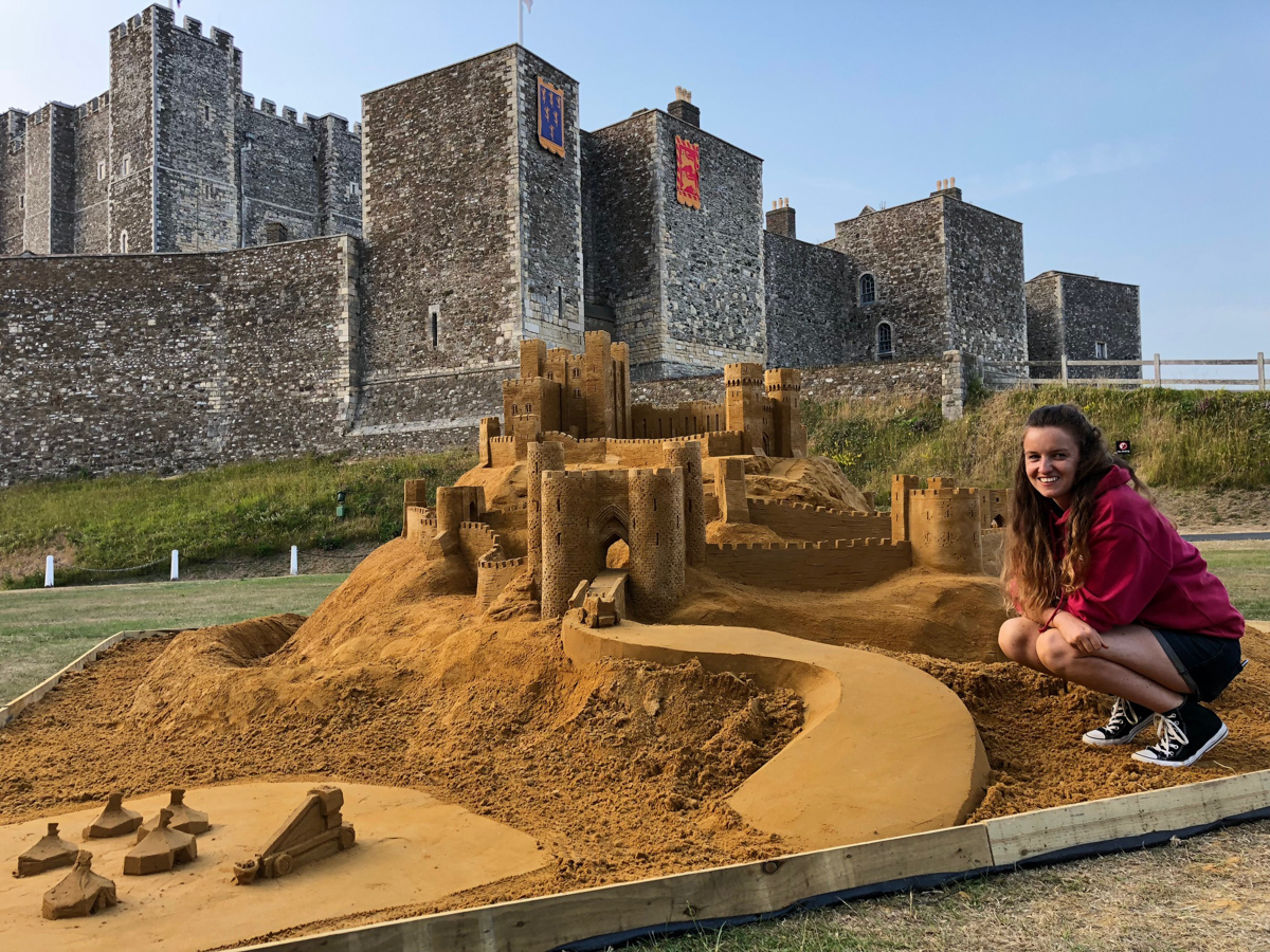 Claire Jamieson with her sand castle