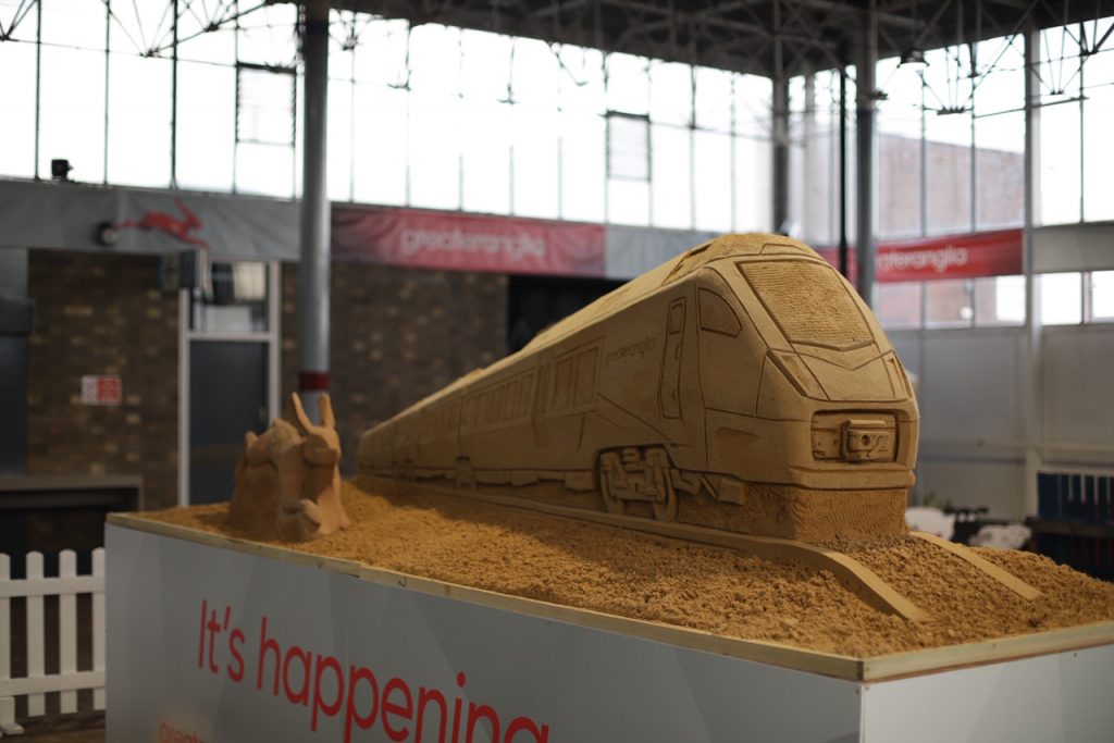sand sculpture train replica